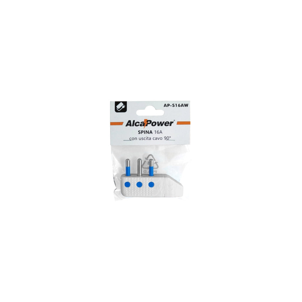 Alcapower Presa elettrica bipasso 10/16A con uscita cavo assiale, 250V AC, Potenza massima 1500W, colore bianco, design compatto e resistente