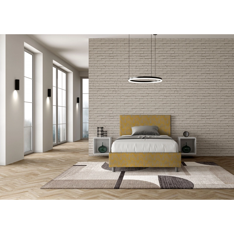 Letto imbottito 1 piazza e mezza 120x190 cm tessuto Era Adele - Contenitore,Giallo