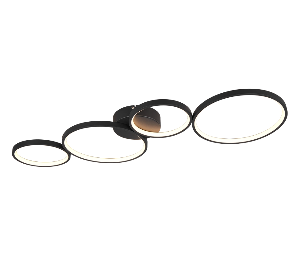 Plafoniera LED 4 cerchi, metallo, nero opaco, L 97 cm, Rondo