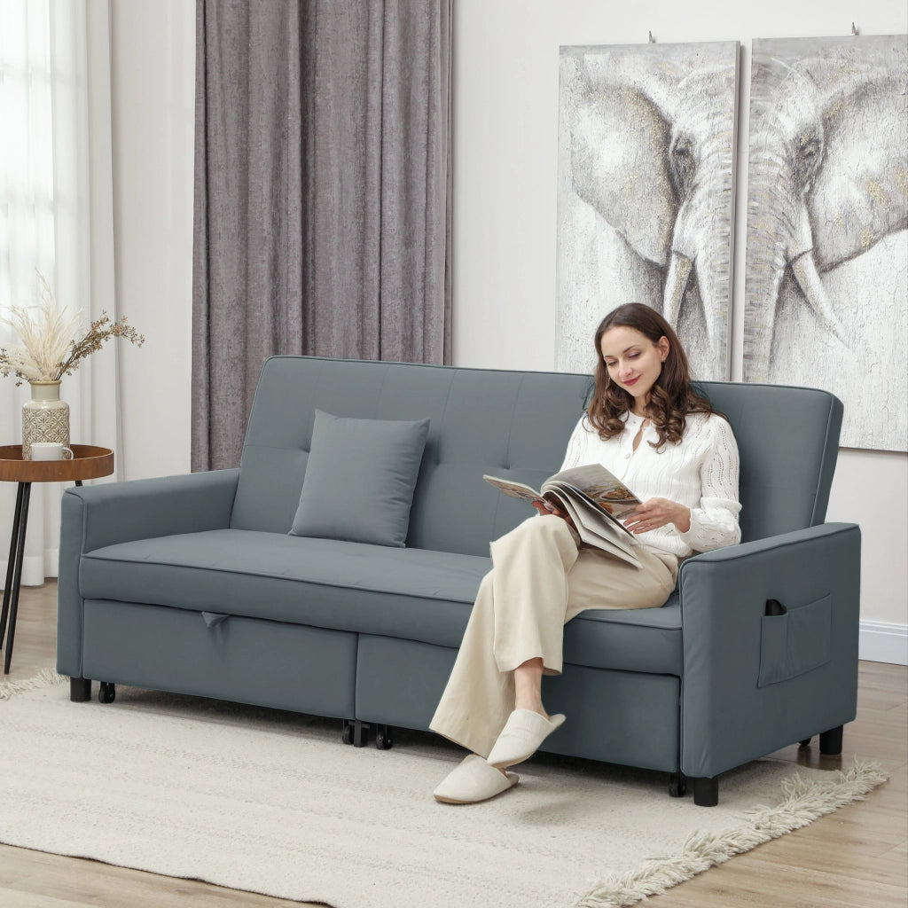 Divano letto 3 posti imbottito con cuscini ¨C zephmum ¨C grigio