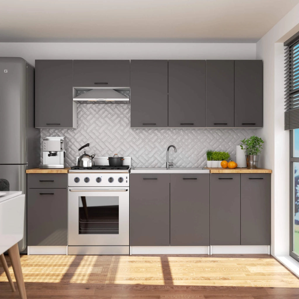 Mobile da cucina per incasso del forno AKORD S80 sistema OLIWIA Bianco 80 cm 2 ante inserto frontale Grigio Grafite 80x46x82 cm