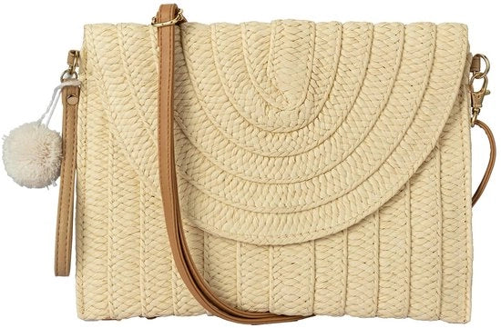 Borsa da spiaggia in pelle di rafia, clutch, borsa da spalla estiva in pelle di rafia, borsa da mano in rafia intrecciata per il mare, misura one size, beige