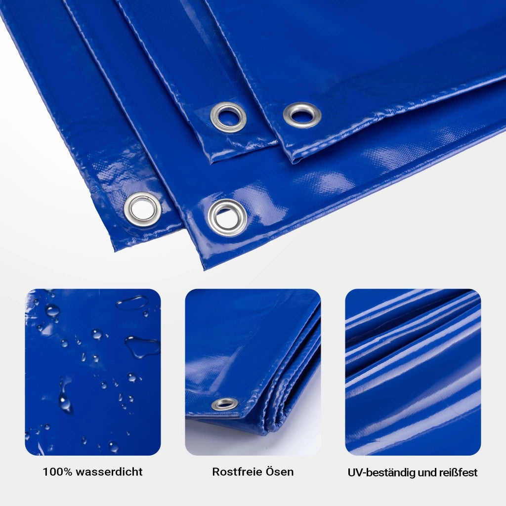 Telone occhiellato blu 5 x 7 m resistente alle intemperie e a raggi UV, impermeabile, robusto telo di protezione in poliestere 650 g/m² con rivestimento in PVC