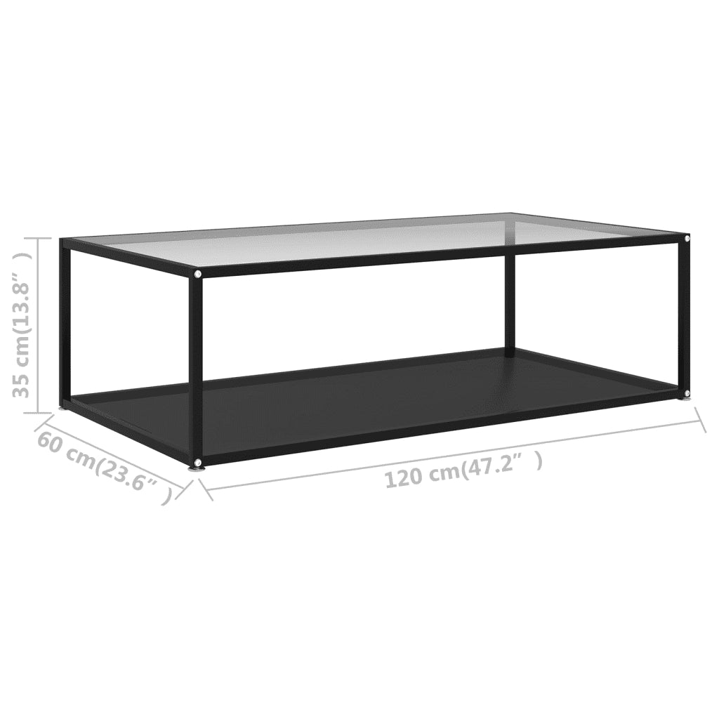 Tavolino Salotto Trasparente e Nero 120x60x35cm Vetro Temperato 322906