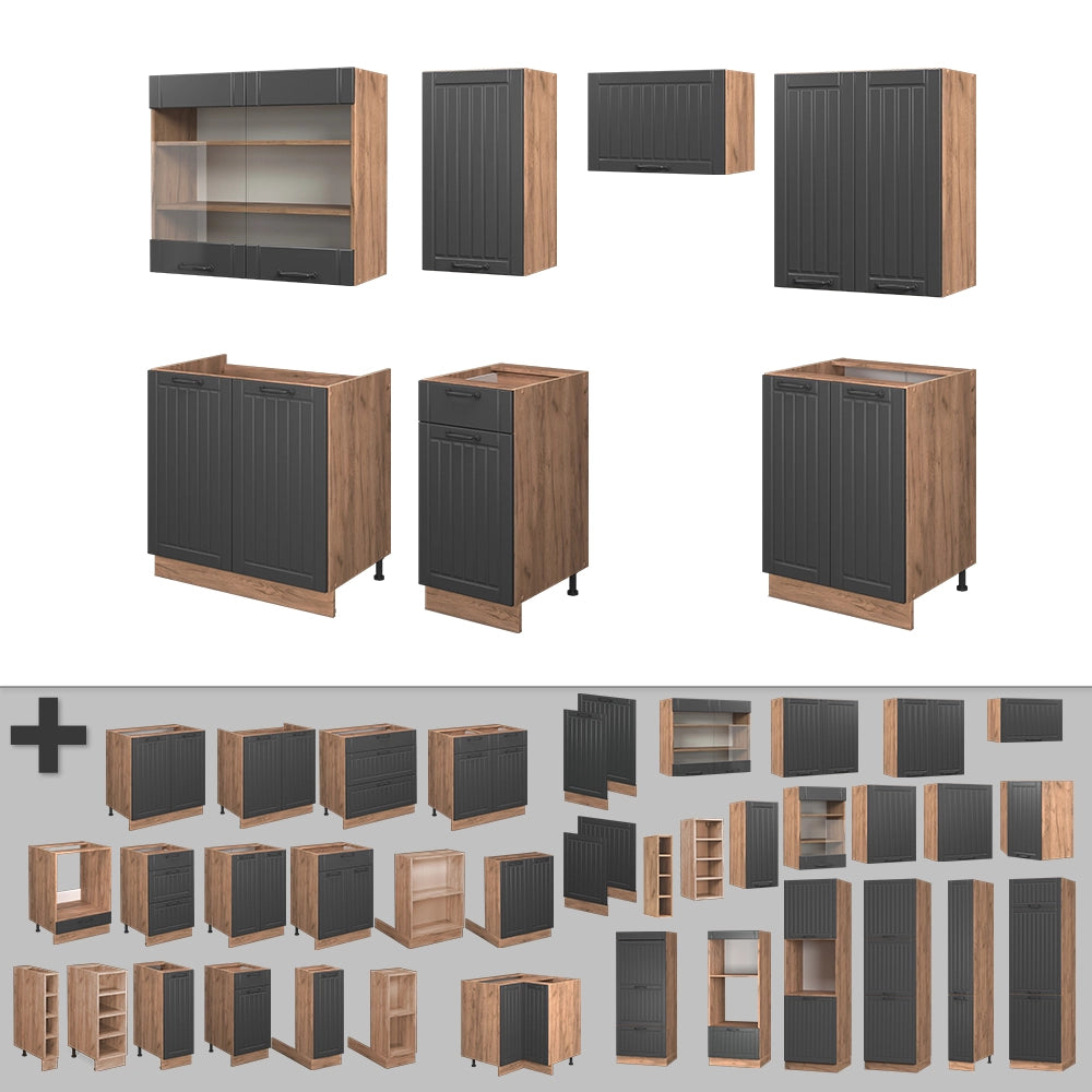 Cucina componibile Fame-Line Grigio scuro/Rovere dorato 240 cm, PL Rovere Vicco