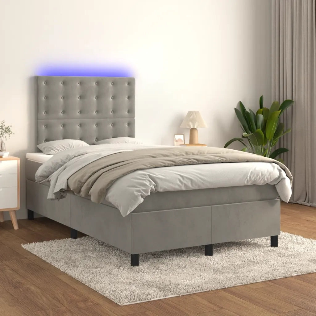 Letto a Molle Materasso e LED Grigio Chiaro 120x190 cm Velluto