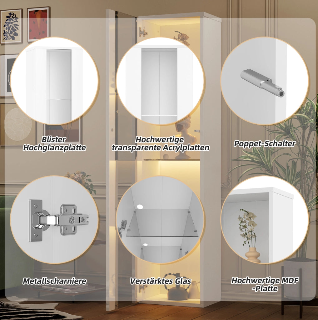 Vetrina multifunzionale bianca con 4 livelli e illuminazione LED