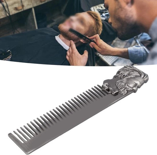 Baardkam in Acciaio Inossidabile - Stile Unico a Tre Dimensioni - Portretvorm - Baardkam Metallico - Baardkam con Tasca - Baardkam con Finitura Argentata.