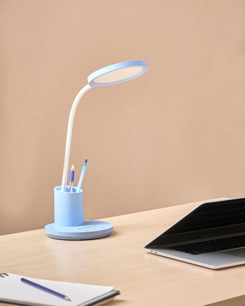 Lampada da scrivania per ufficio blu illuminazione da tavolo per lettura e computer braccio regolabile dimmer continuo a scorrimento