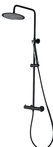 Colonna Doccia Nero Opaco con Miscelatore Meccanico e Deviatore Integrato, Soffione Acciaio Ø25 cm e Doccetta Stick