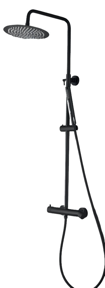 Colonna Doccia Nero Opaco con Miscelatore Meccanico e Deviatore Integrato, Soffione Acciaio Ø25 cm e Doccetta Stick