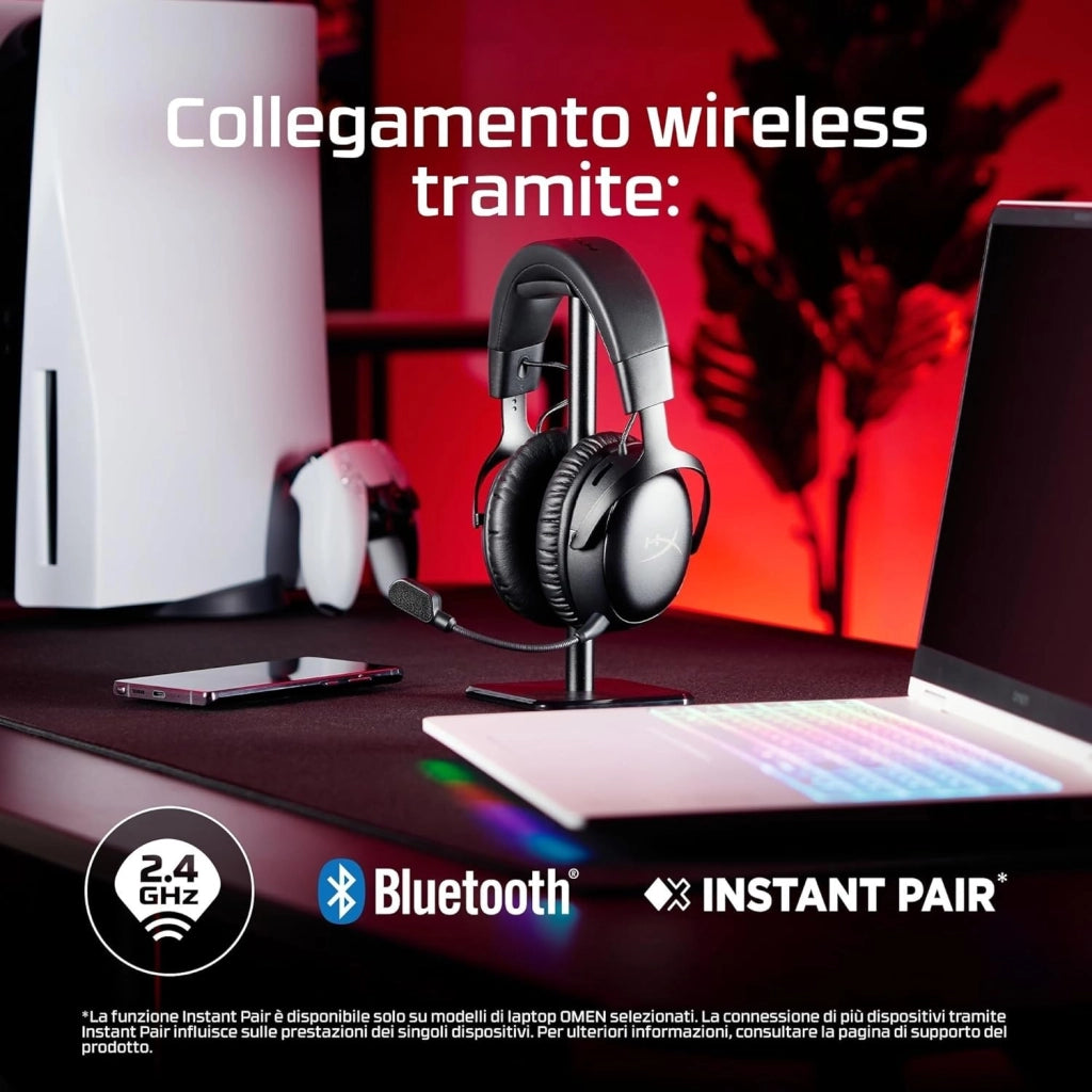 Cloud III S Wireless, Cuffie Bluetooth, Audio 3D, Microfono Noise-Cancelling, Fino a 200 ore di Autonomia, Dongle USB-C, Compatibili con PC, PS5, Nintendo Switch, Nero