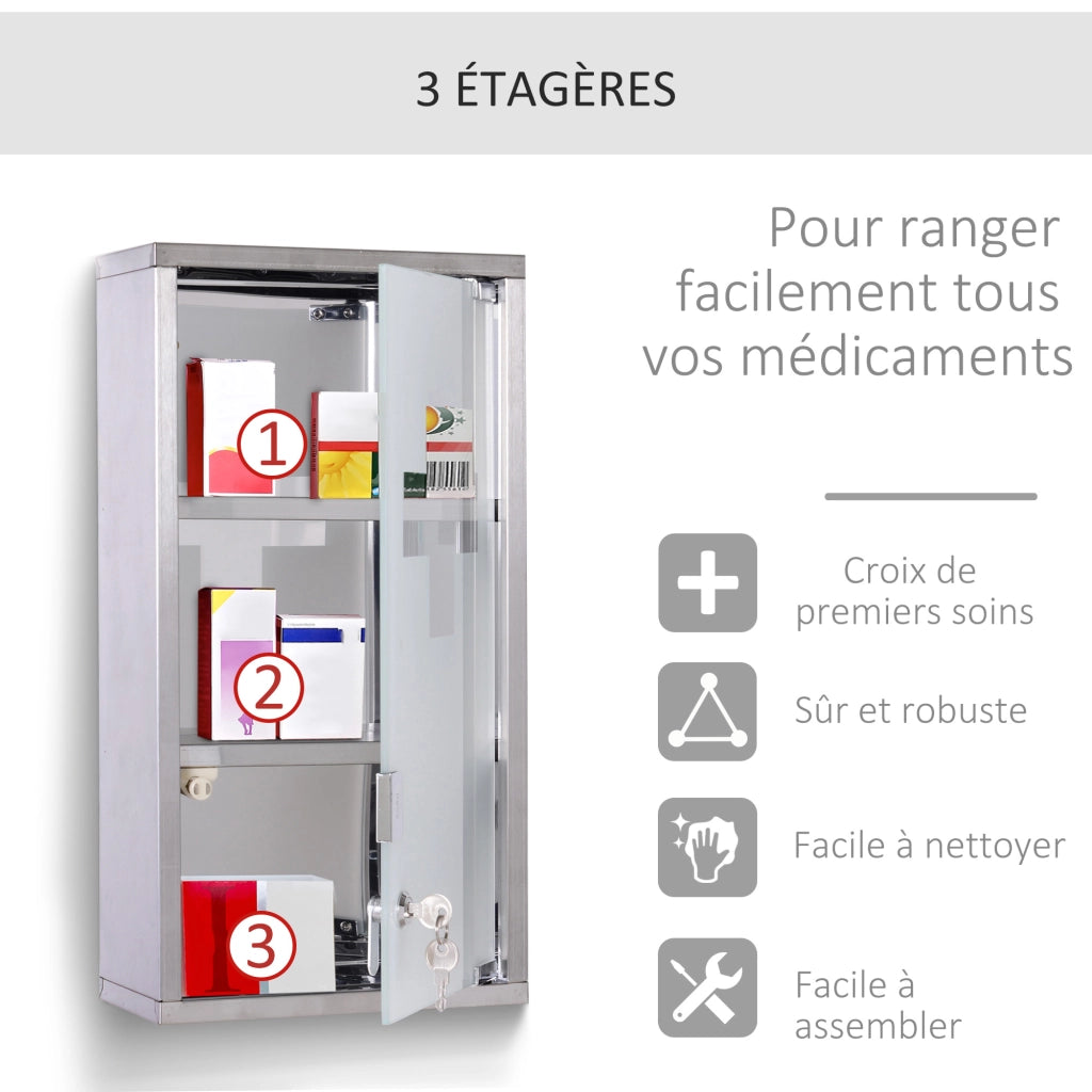 Armadio Farmacia 3 Ripiani Porta Vetro ¨C zephmum ¨C 25x12x48 cm Acciaio Inox