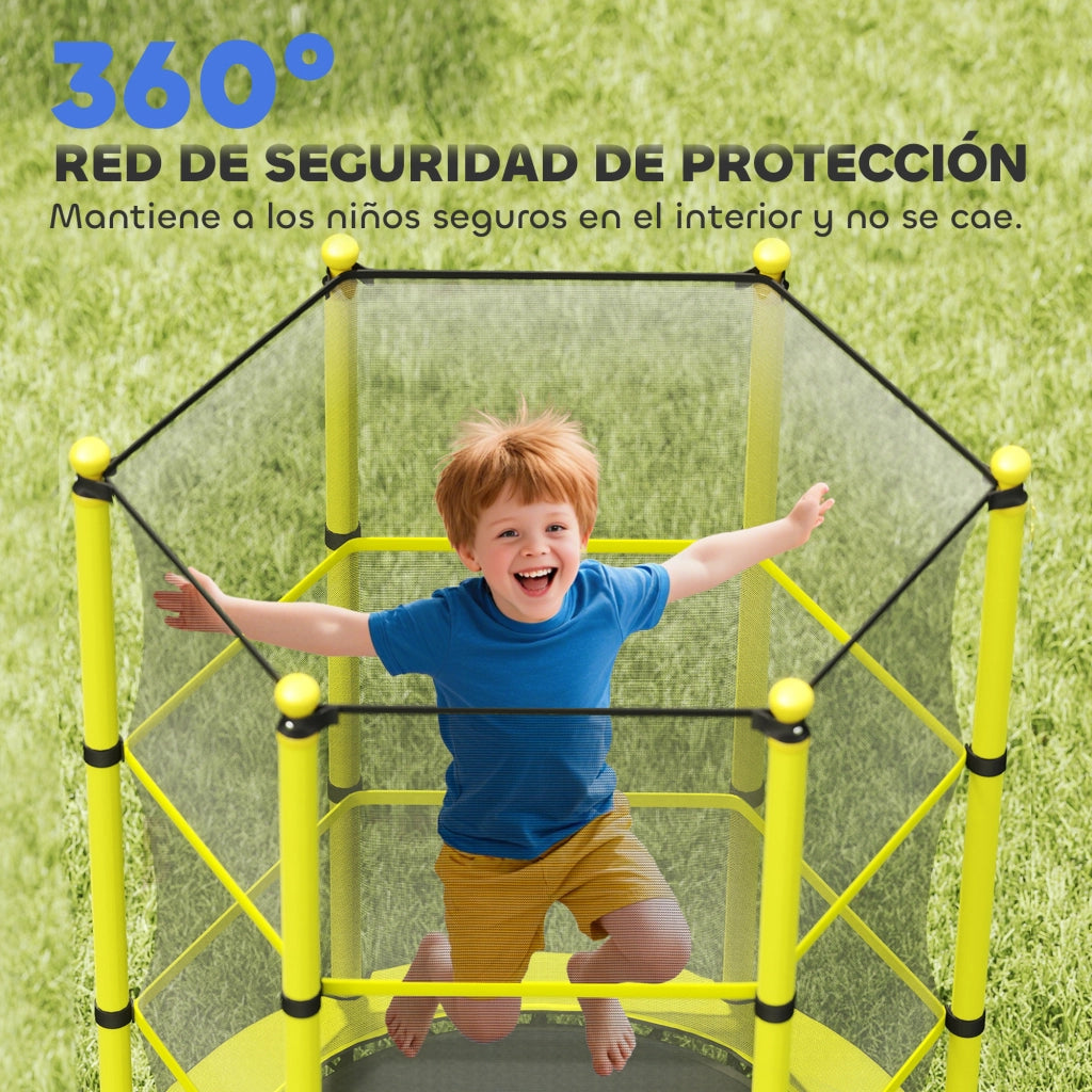 Trampolino Elastico per Bambini ¨C Minimal ¨C Giallo, ?140 cm, con Rete di Sicurezza