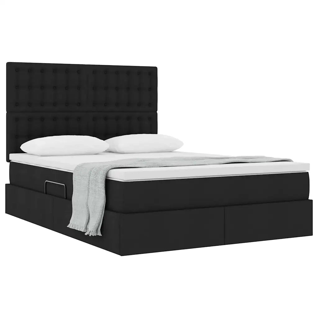 Letto con contenitore e materasso Nero 140 x 190 cm Tessuto