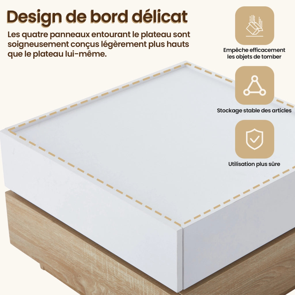 Tavolino da caffè con 2 cassetti e piano girevole 360° per soggiorno 60×60×38 cm