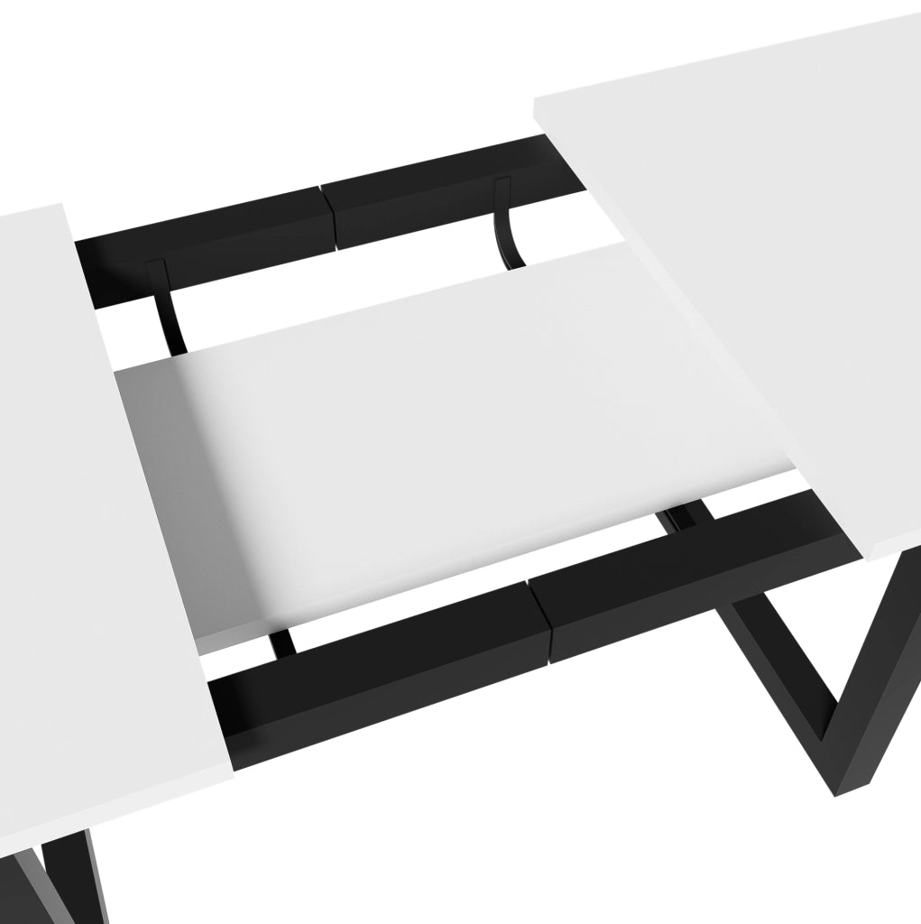 Tavolo da pranzo allungabile in stile industriale 140/180 x 80 x 75 cm; MDF e metallo; bianco e nero