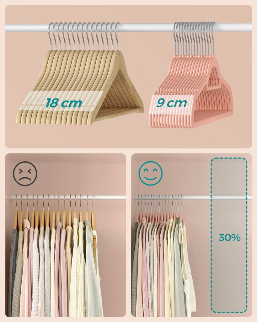 Grucce VALORA in velluto rosa per organizzare il guardaroba - CRF20PK x20