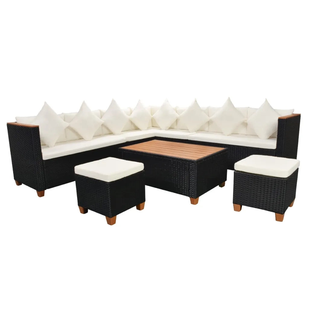 Set Divani da Giardino 7 pz con Cuscini in Polyrattan Nero 42999