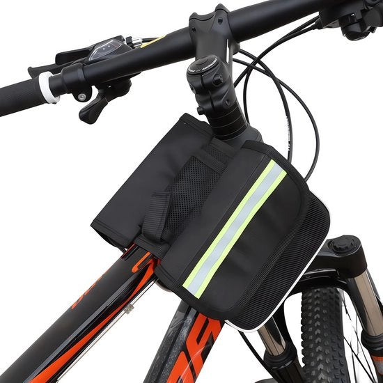 Borsa di stoccaggio per bicicletta - Impermeabile - Borsa per bicicletta riflettente - Borsa per telefono da montare sulla tubazione superiore - Pouch per ciclismo - Telefoni da 6,5 cm - Accessori per ciclismo - Nero