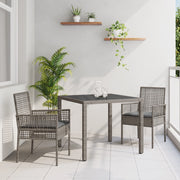 Set da Pranzo da Giardino a 3 Pezzi con Cuscini Grigio in Polyrattan