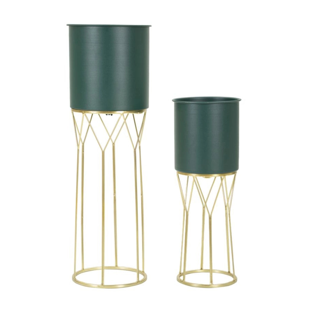 Set di 2 Vasi per Piante VKH391, Verde, Metallo, 23x23x70 cm