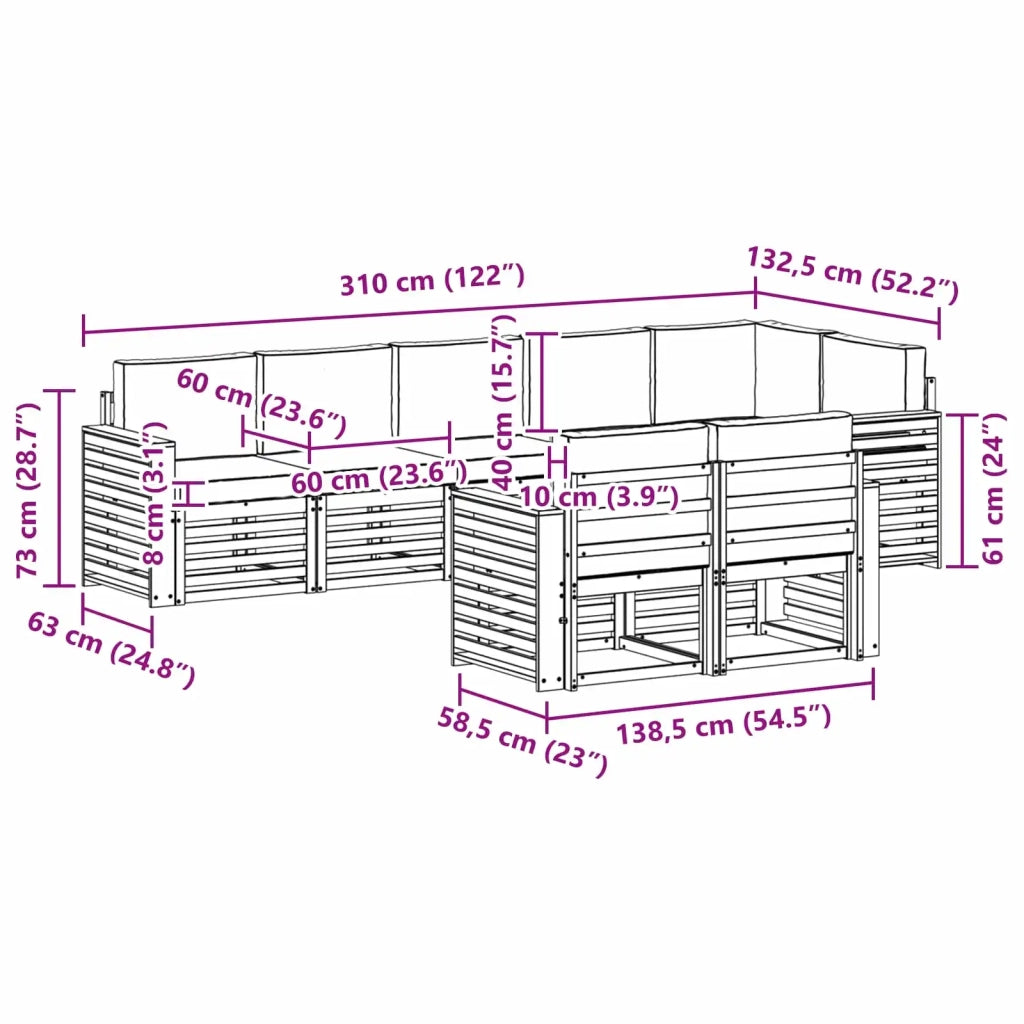 Set divani 8 pcs Naturale e Crema Legno di Acacia Massello 3375015