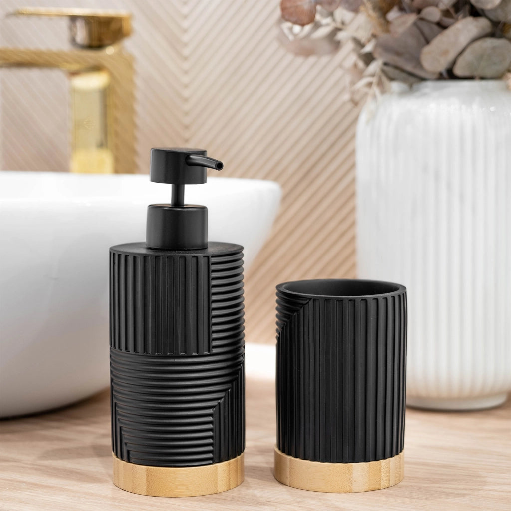 Set da bagno KADAX con dispenser di sapone liquido e bicchiere da bagno nero