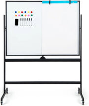 Lavagna Mobile Magnetica a Doppia Faccia, Lavagna Mobile Magnetica a Doppia Faccia con Griglia, Gomma per Lavagna, Magneti, Vassoio per Pennarelli (Nero)