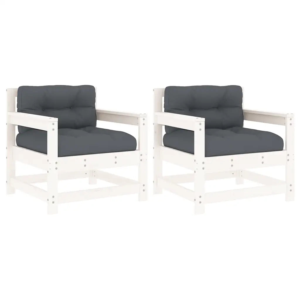 Sedia da patio-Sedie da Giardino con Cuscini 2pz Legno Massello di Pino Bianco 117937