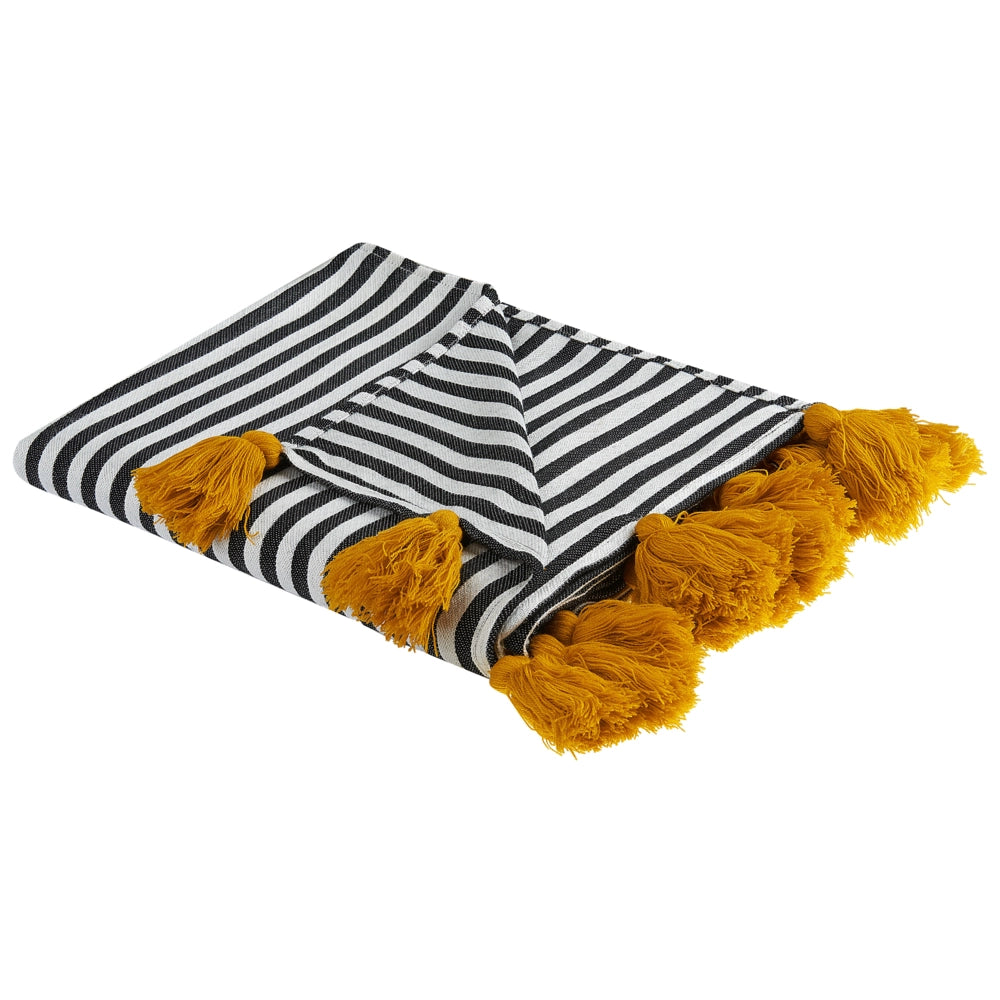 Coperta in misto poliestere e acrilico bianco e nero 130 x 170 cm Motivo decorativo a righe double face