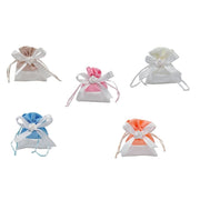Trade Shop - 12 Sacchetti Stoffa Porta Confetti Rosa Bianca Matrimonio Battesimo Bomboniera -