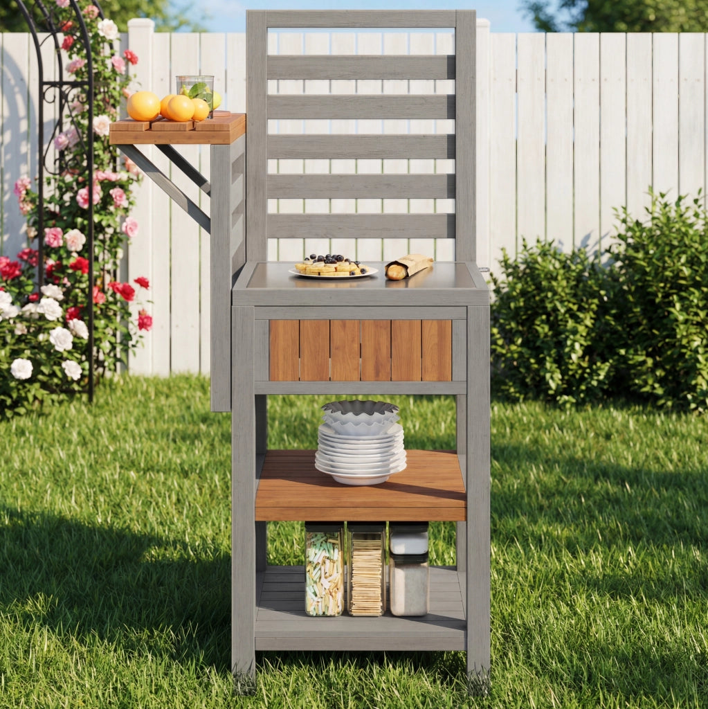 Mobile da esterno multifunzione con lavello a secco e rubinetto; 80 x 51 x 148;5 cm; legno naturale