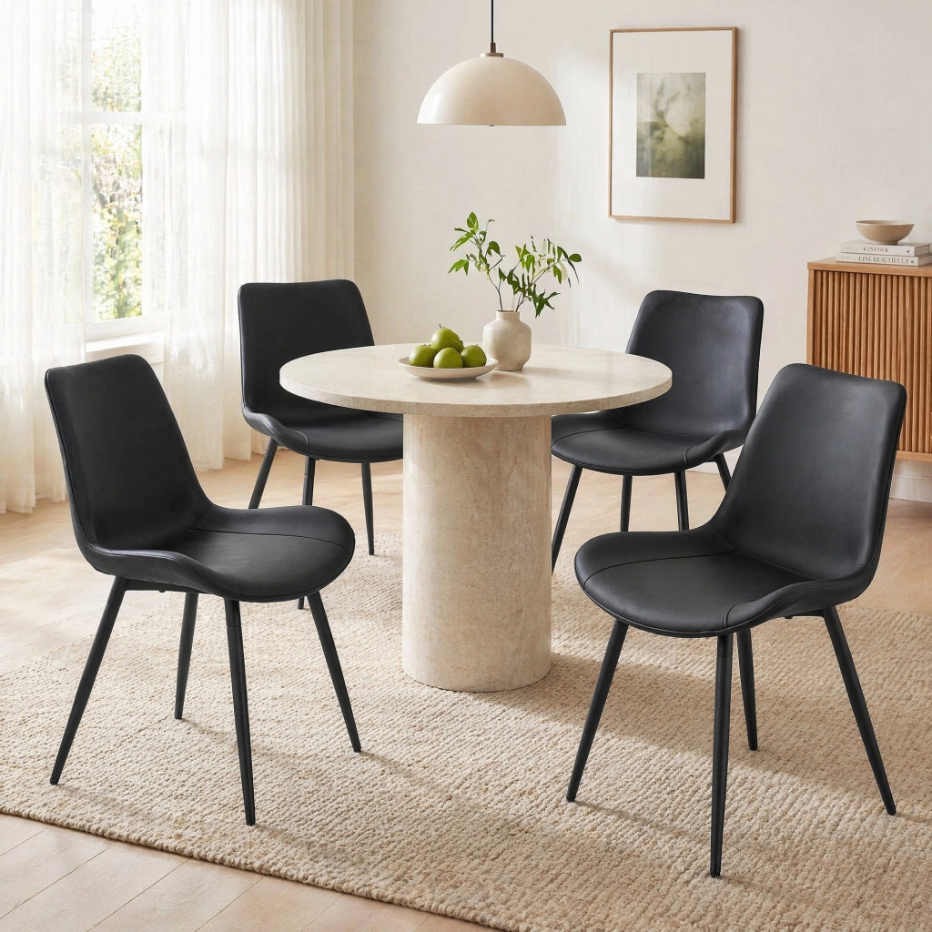 Sedia da pranzo moderna in PU nero con gambe in metallo; 75;5 x 59 x 50;5 cm
