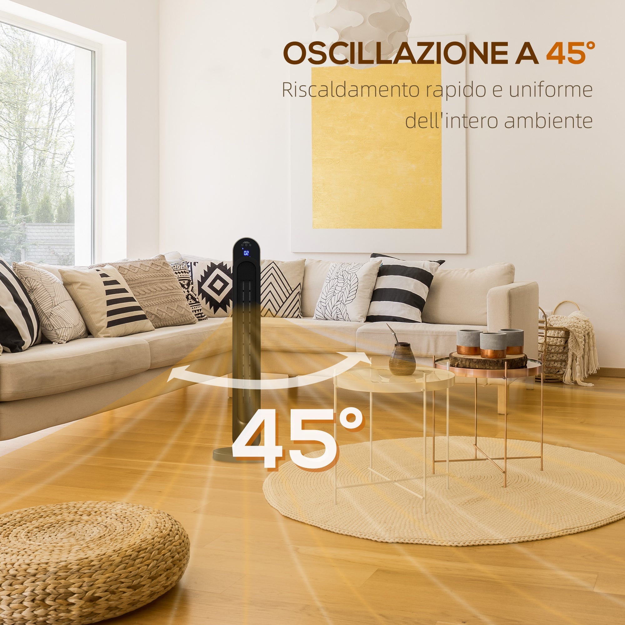 Stufa Elettrica Oscillante 3 Modalità Ø25x73,5 cm 2200W con Telecomando Argento