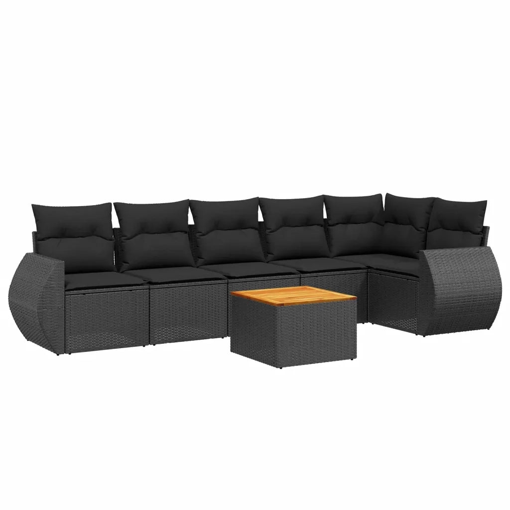Set Divani da Giardino con Cuscini 7pz Nero Polyrattan 3225012