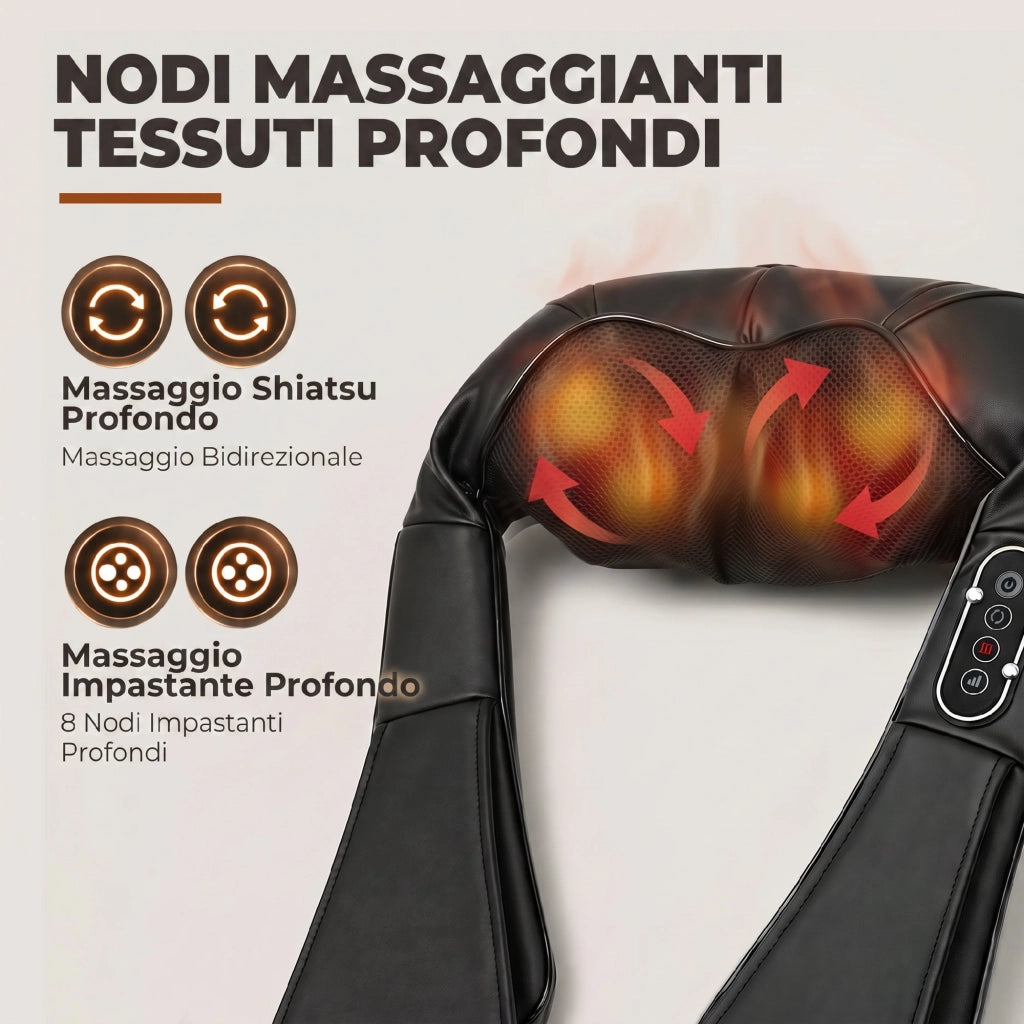 Massaggiatore Cervicale con Riscaldamento per Schiena Collo e Spalle Cambio di Direzione Automatico Nero