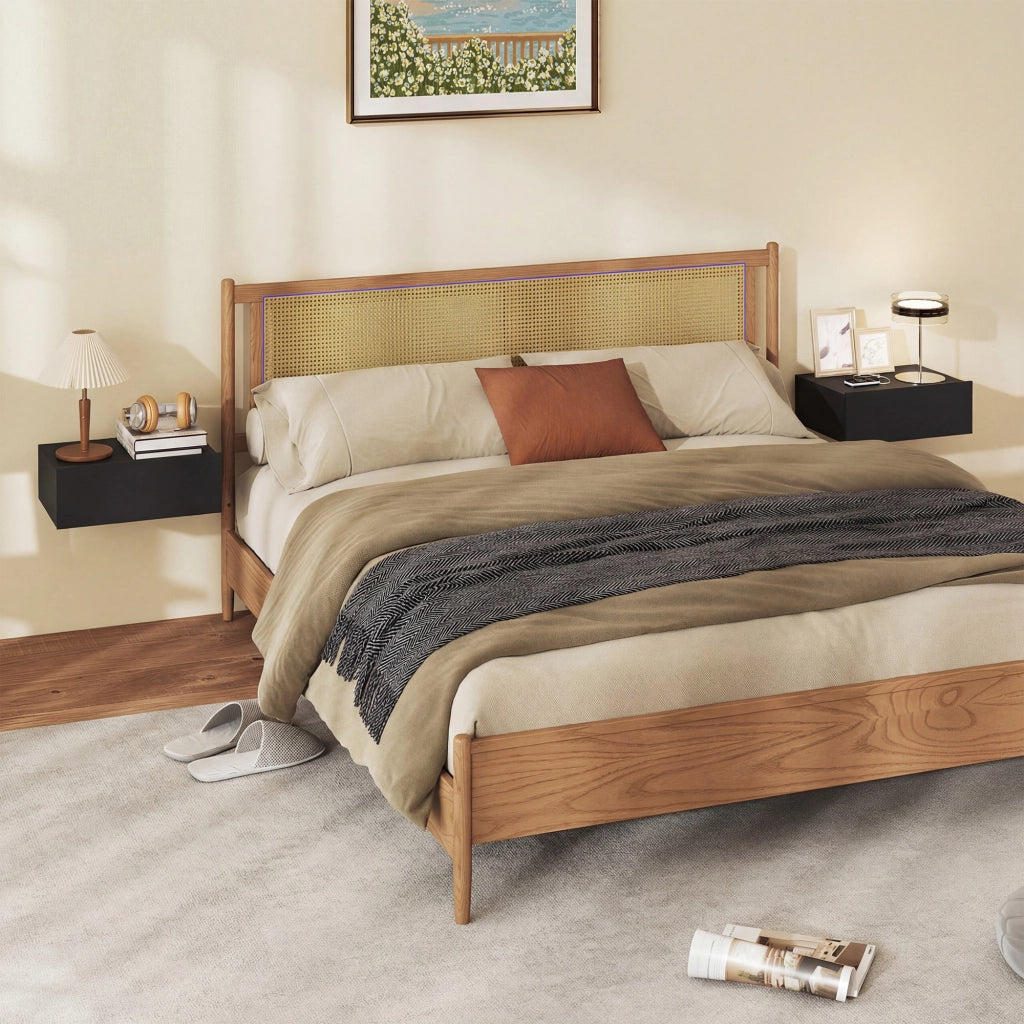 Set di 2 Comodini Sospesi Moderni con Cassetto in Legno, 40x30x15cm, Nero