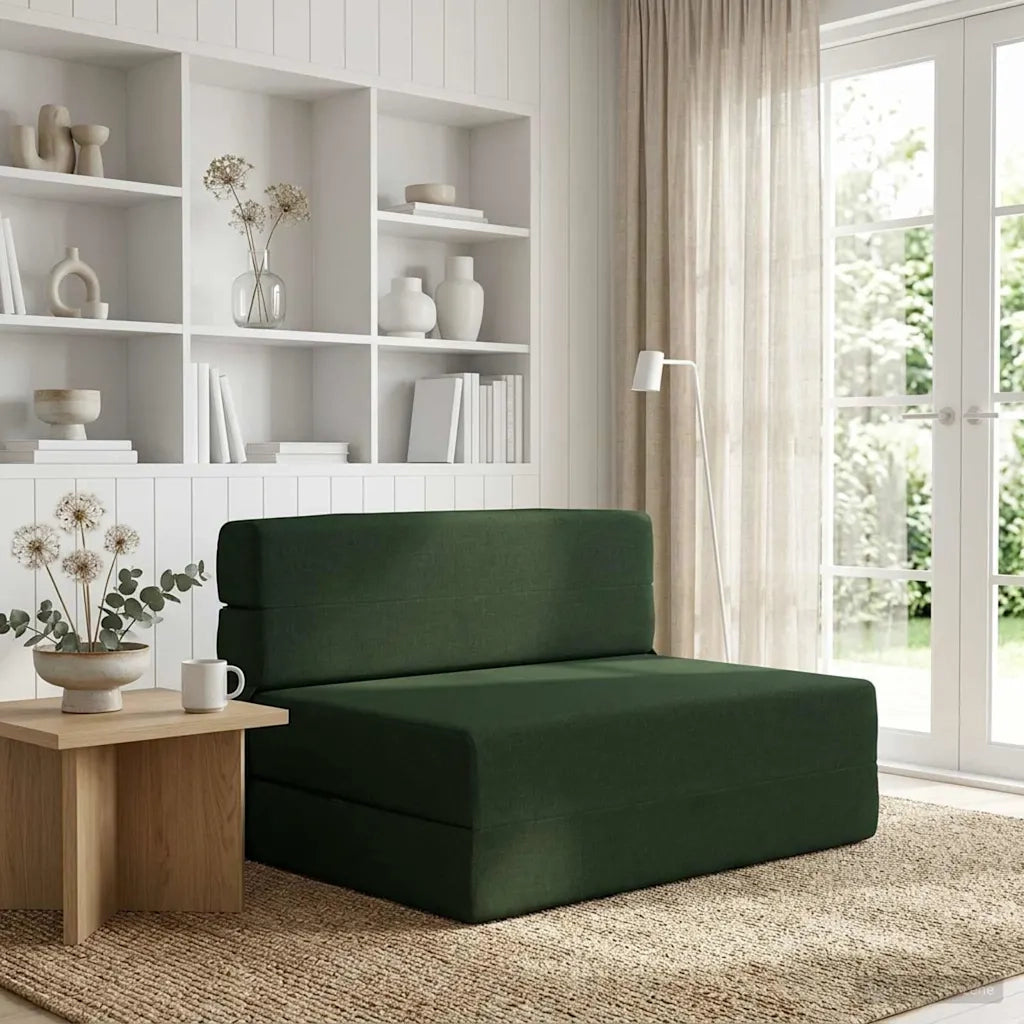 Divano letto | Sof¨¤ letto | Letto singolo Pieghevole Verde Scuro 70 x 80 x 60 cm Tessuto
