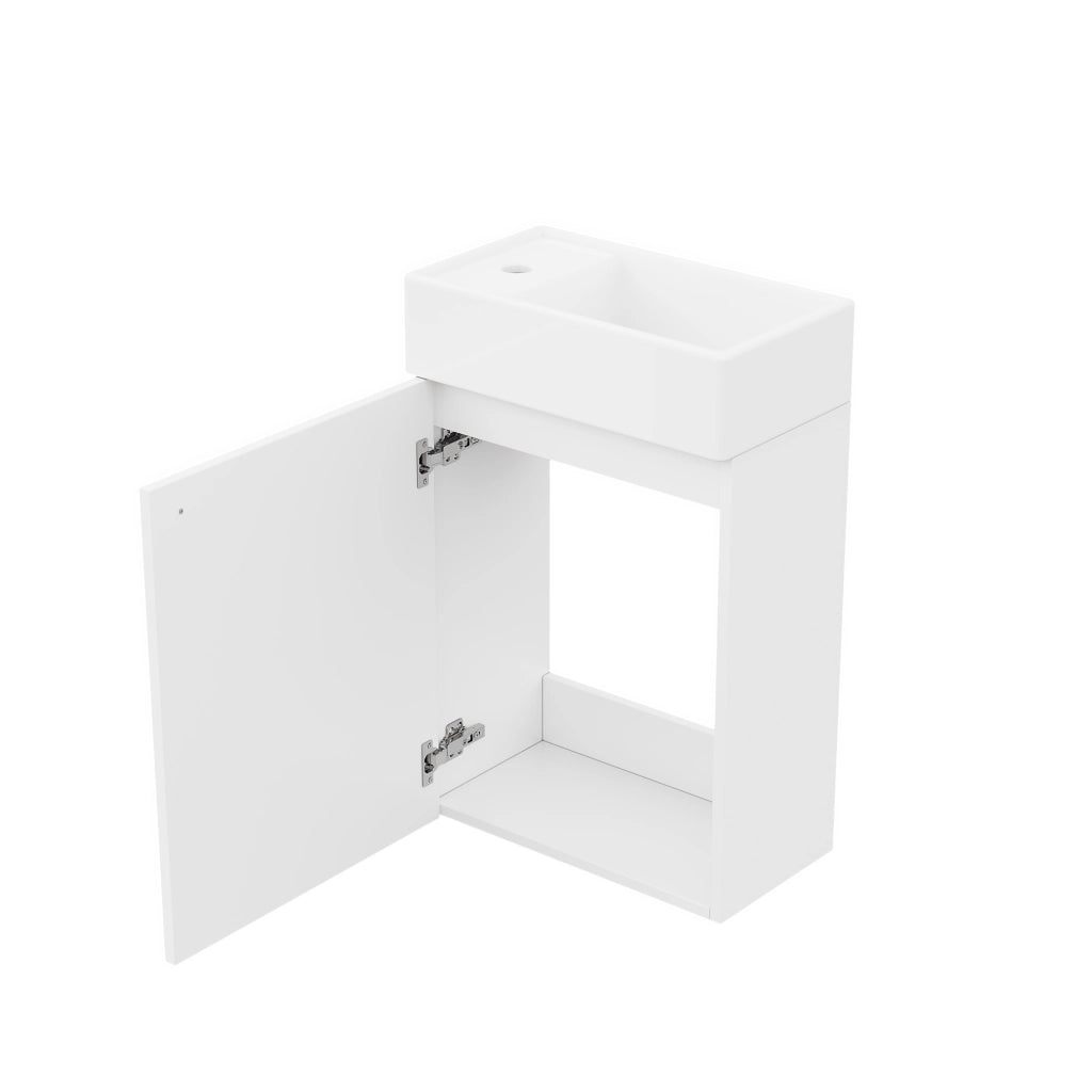 Mobile lavabo sospeso bianco in MDF con lavabo in ceramica