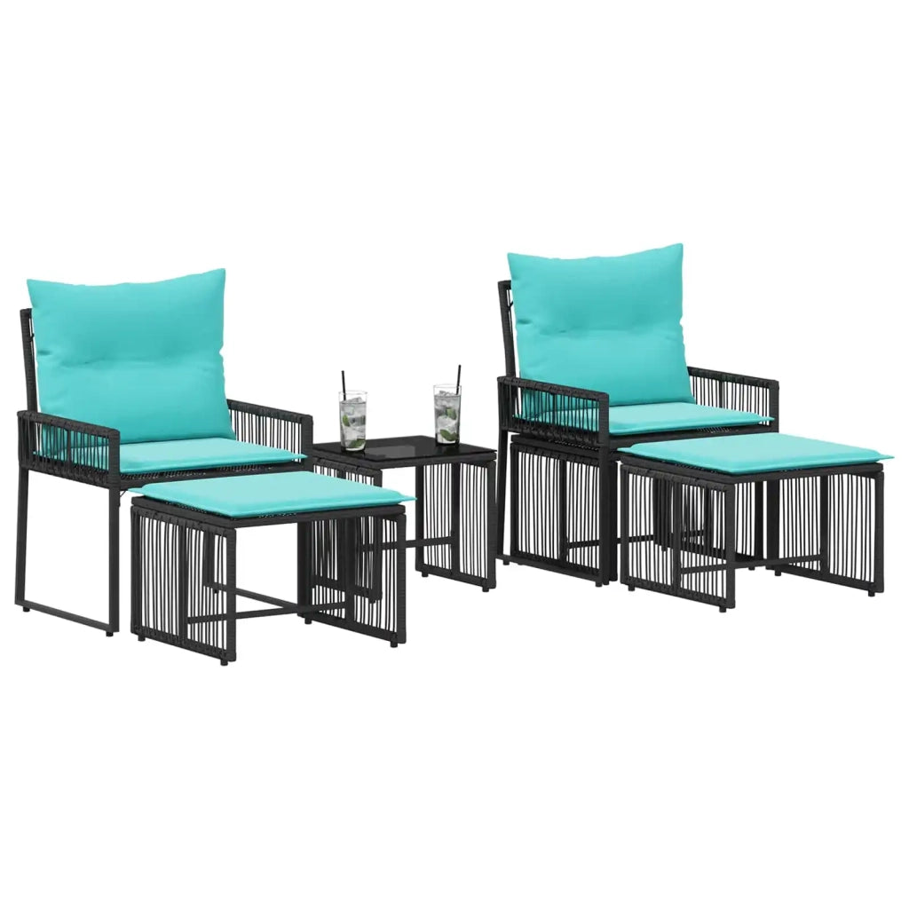 Set di Mobili da Esterno 11 pz | Set Salotto da Giardino Nero e Turchese polyrattan