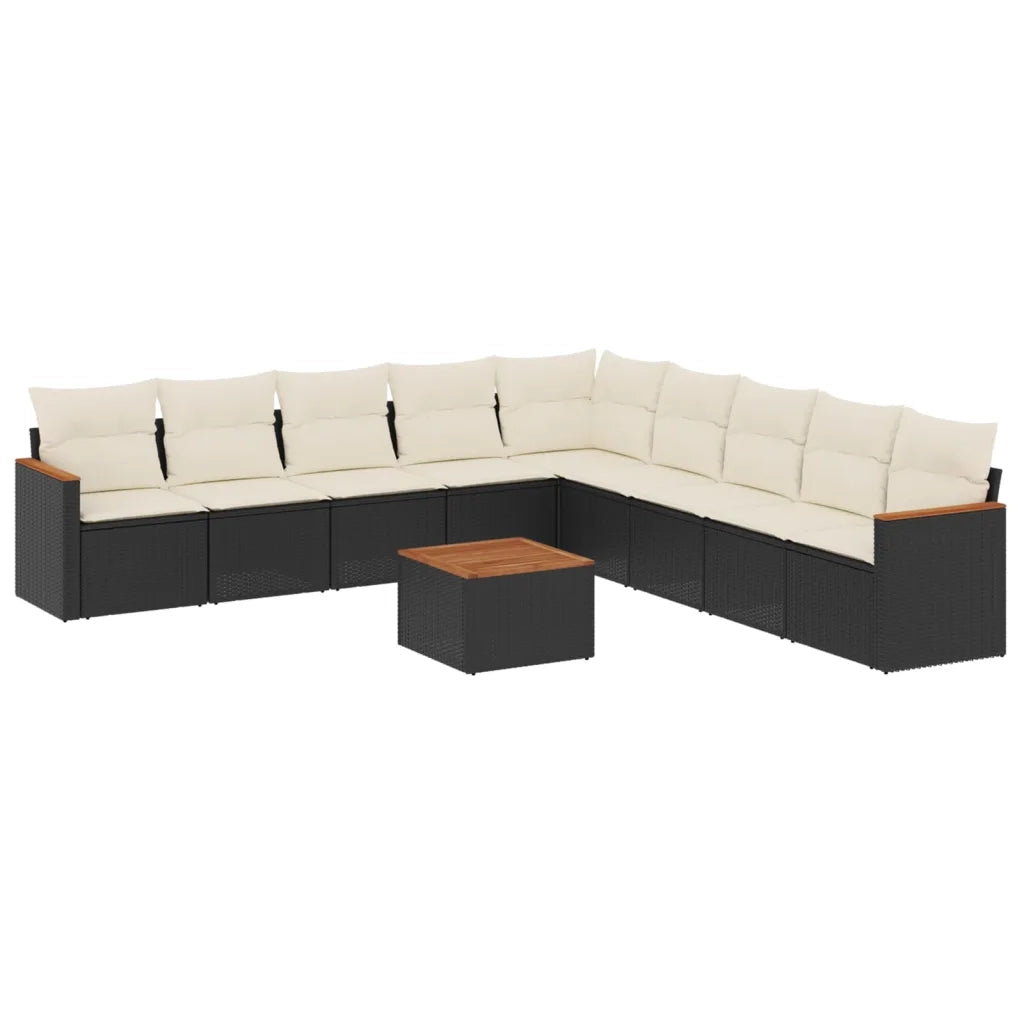 Set Divani da Giardino 10pz con Cuscini in Polyrattan Nero 3226063