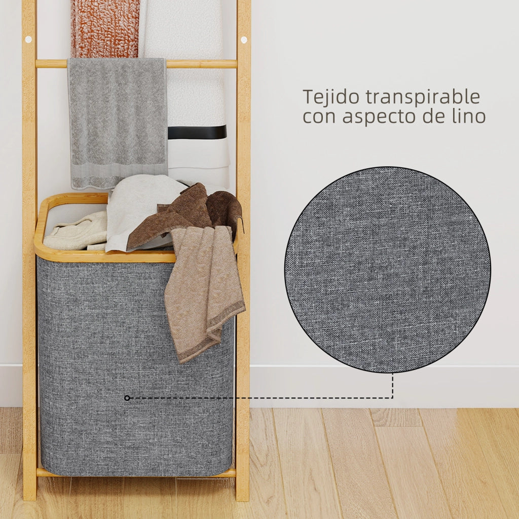 Portaasciugamani in Bamb¨´ con Cestino per Biancheria ¨C Minimal ¨C Grigio 48L