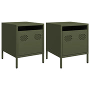 Set di 2 Comodini | Armadio da Notte | Mobiletto da notte Verde Oliva 35x39x43,5 cm in Acciaio