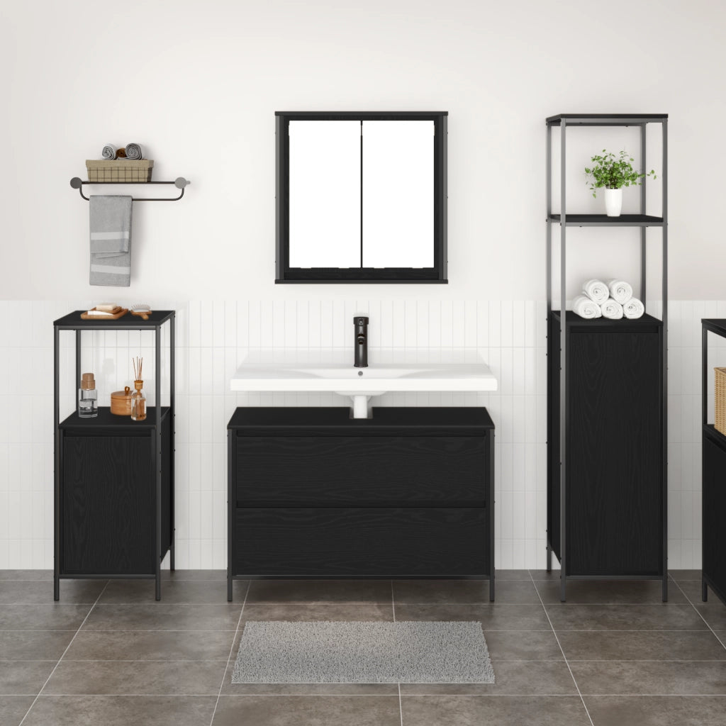 Set di Mobili da Bagno 3 Pezzi in Rovere Nero in Legno Ingegnerizzato