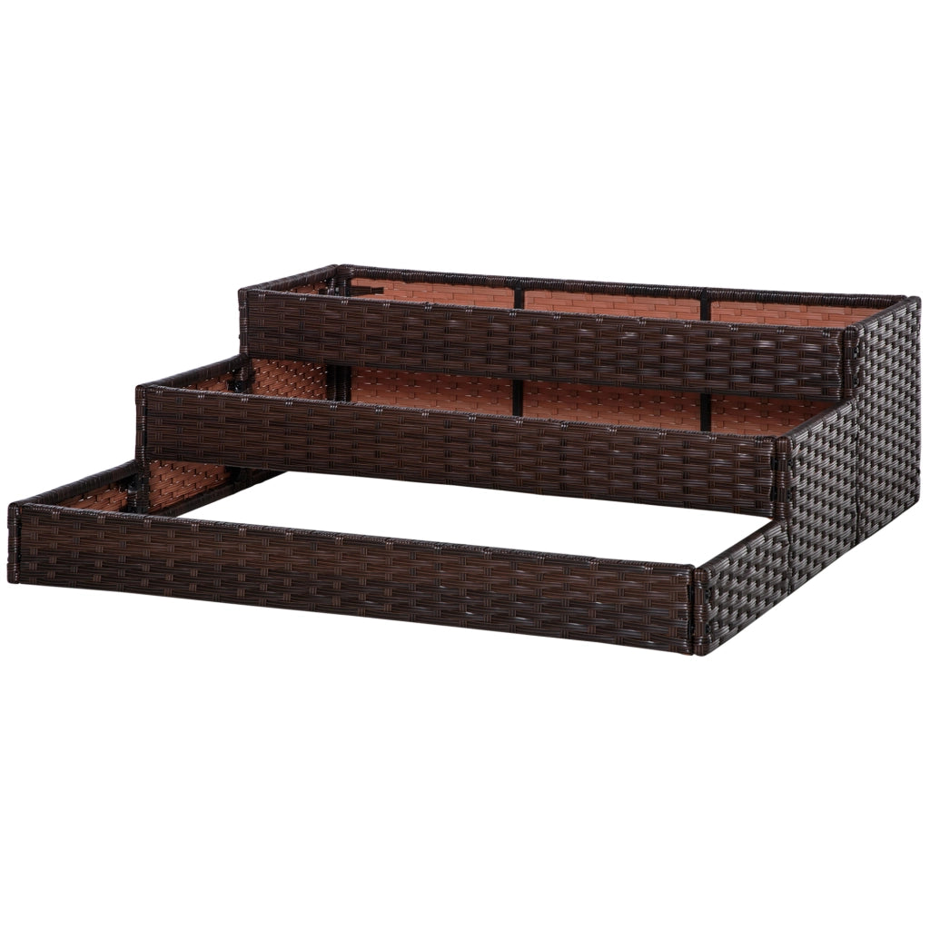 EasyComfort Orto Rialzato a 3 Livelli in Rattan Sintetico senza Fondo per Piante e Verdure, 120x120x40cm, Grigio