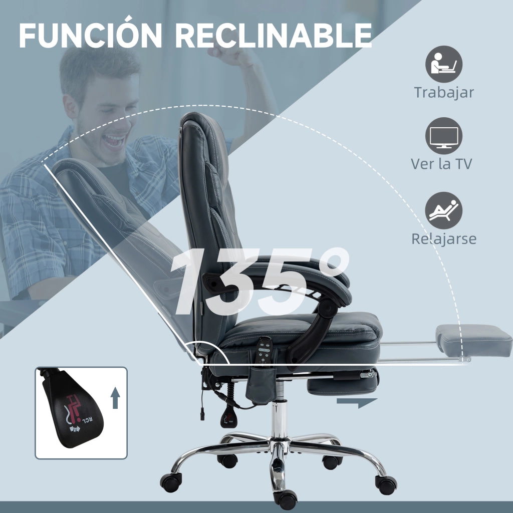 Sedia da ufficio con massaggio e poggiapiedi ¨C Xylo ¨C Rivestimento similpelle grigio 67x67x121 cm