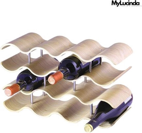 Wijnrek Golvend per 14 Flessen - 42x25x16 cm - Design Moderno con Legno di Bambù - Stile e Sostenibile