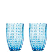 Zafferano Perle Bicchiere Acquamarina - Vetro Colorato Soffiato a Bocca, 32 cl, Lavorato a Mano - Set da 2 Tumblers Artigianali per Acqua o Cocktail