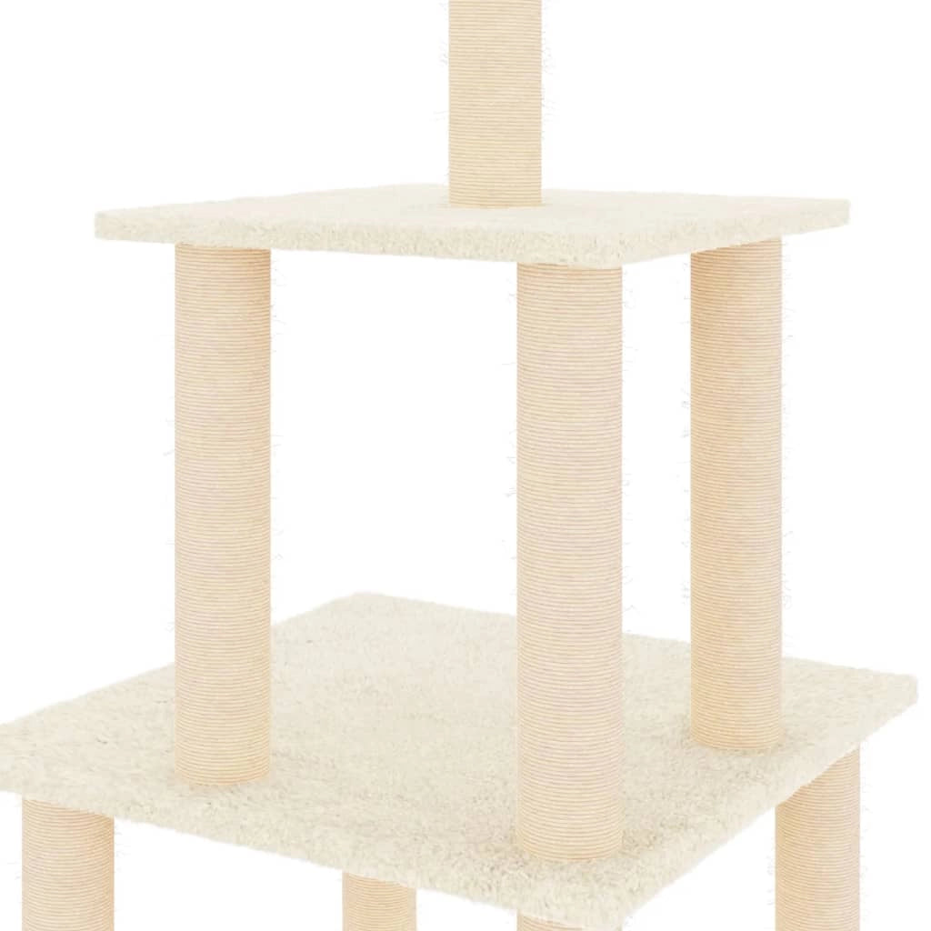 Tiragraffi per gatti Mobili per arrampicata su torre Tiragraffi piattaforma da arrampicata con tiragraffi in sisal 111 cm crema 02_0022459